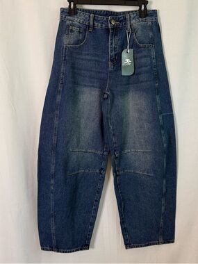 HUNGSON Womens Barrel Wide Leg HighRise Baggy Jeans Denim Ankle Pants Size 8 NWT